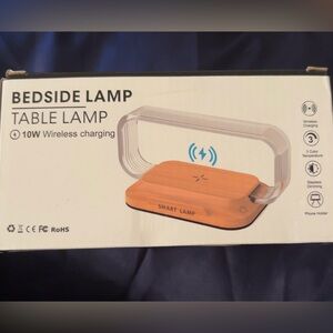 Smart Lamp Wireless Charging Bedside Lamp-Faux Wood BNIB